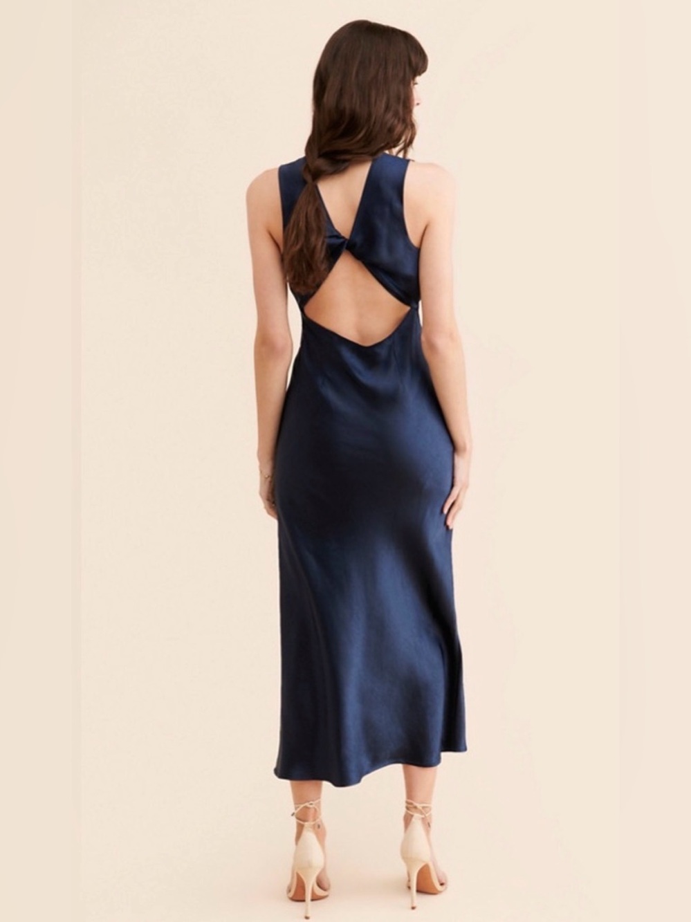 Ciebon Navy Satin Twist Back Midi Formal Dress | L